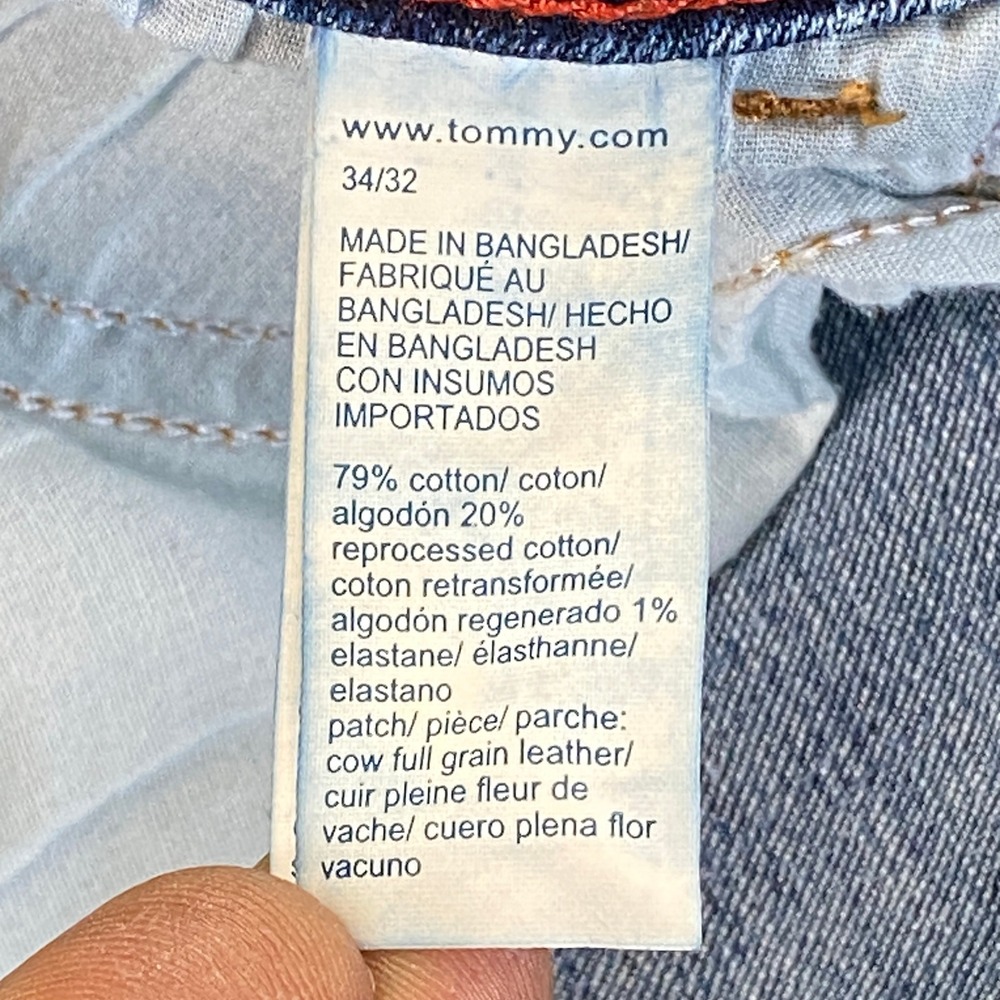 Tommy Hilfiger Jeans Mens 34/32 Blue Fade Whiskers Straight Leg Stretch Denim - Picture 8 of 13